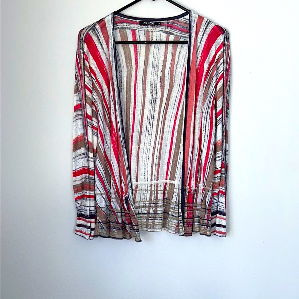 Nic+Zoe Striped Open Front Cardigan size L
